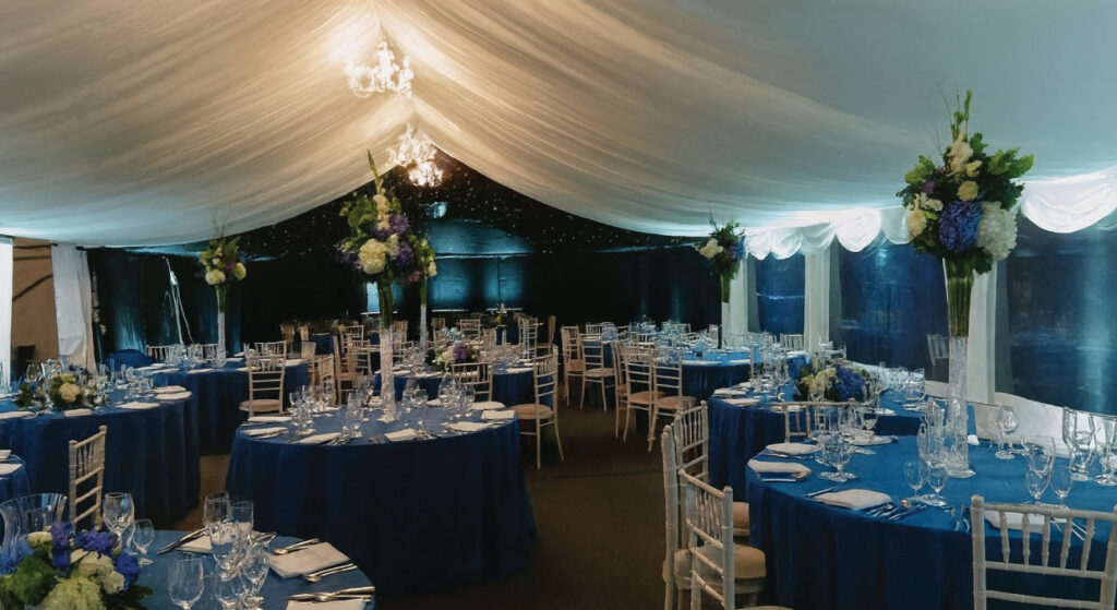 Marquee with tables and chairs